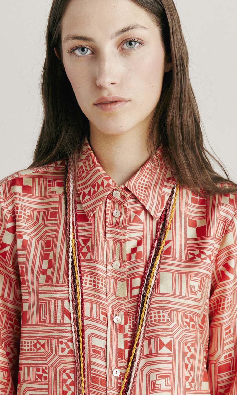 Momoni Arles Silk Twill Shirt - Cream/Coral