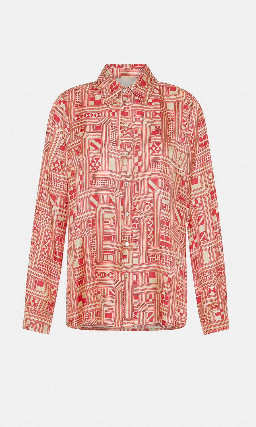 Momoni Arles Silk Twill Shirt - Cream/Coral