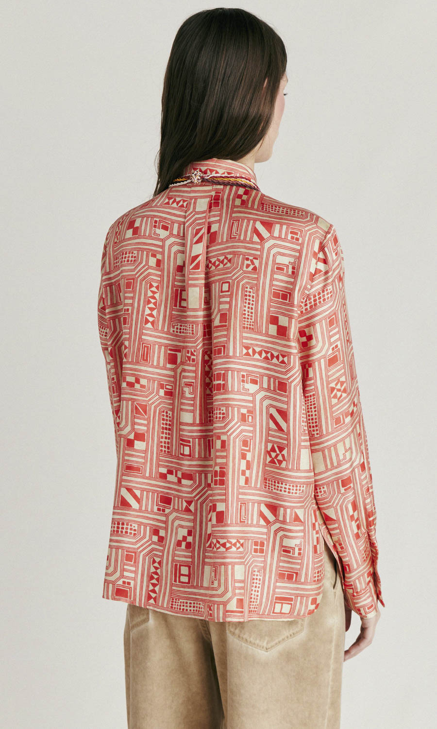 Momoni Arles Silk Twill Shirt - Cream/Coral