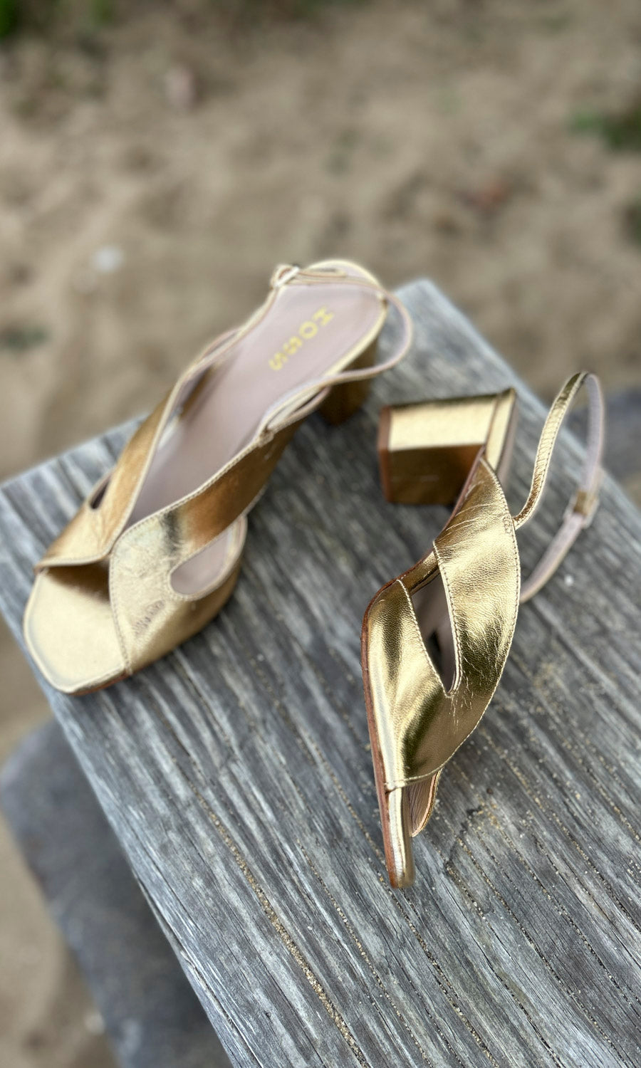 hoss Capri Block Heel - Gold Leather