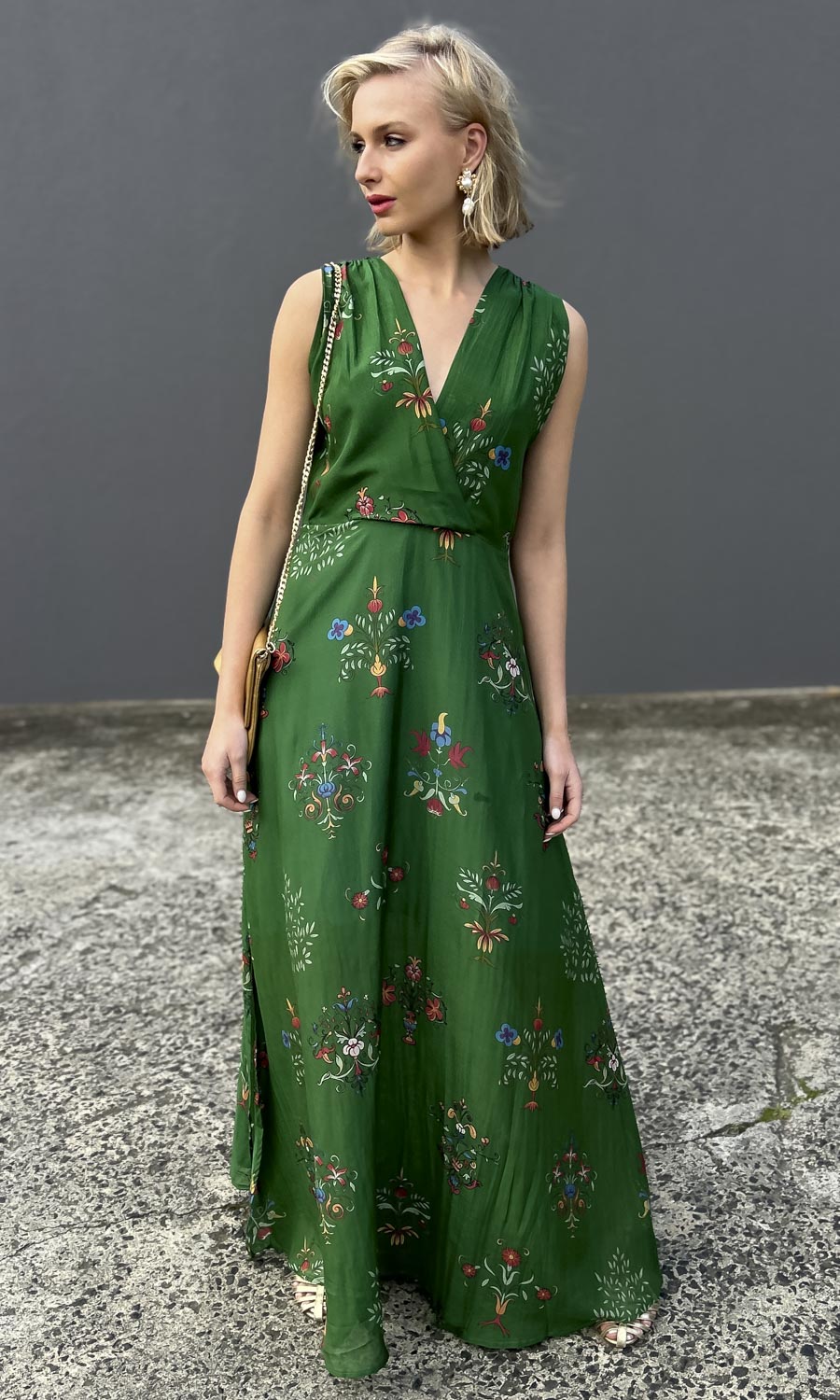 Cristina Stella Green Silk Mix Dress