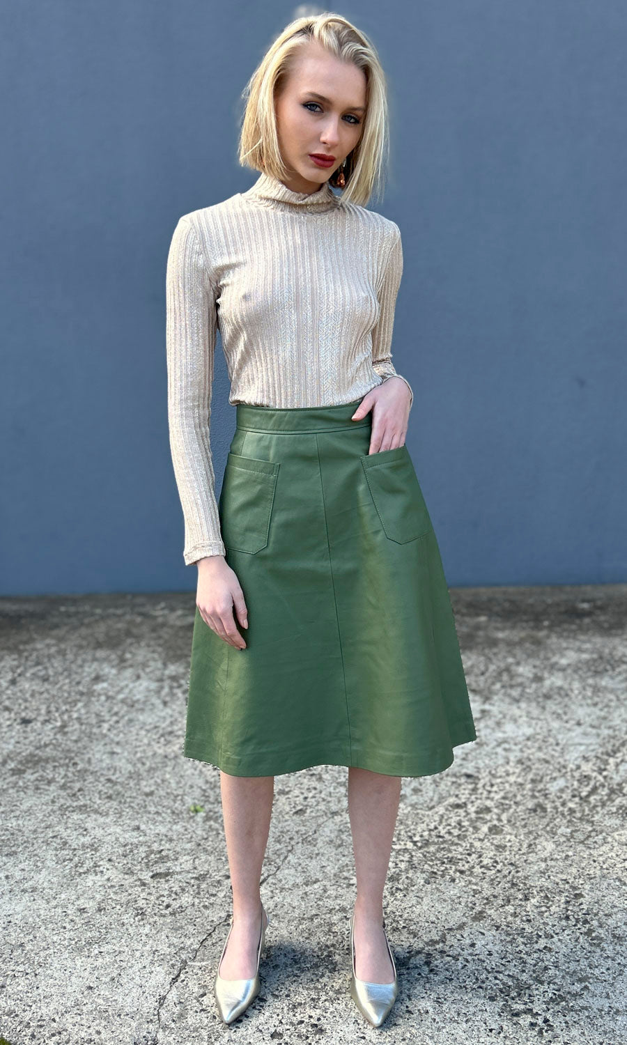 Green leather skirt best sale