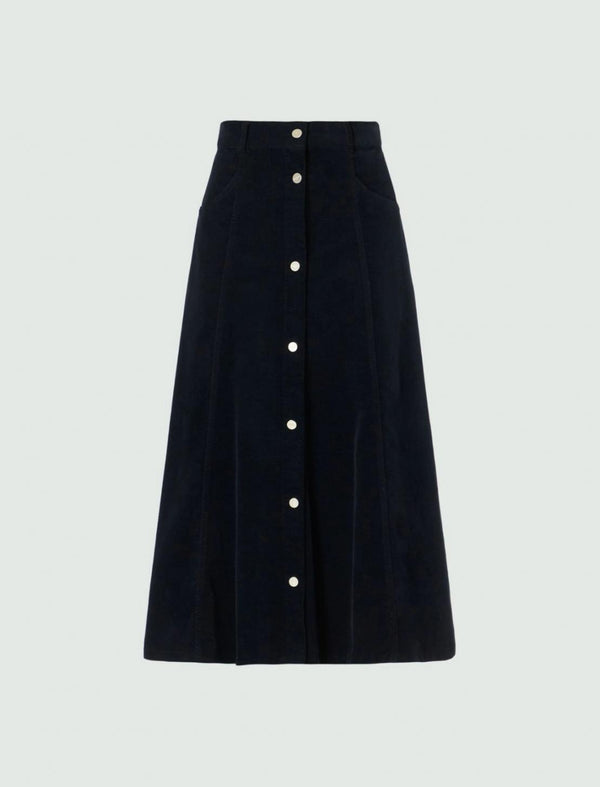 Marella Ink Blue Cord Velvet Skirt - hoss