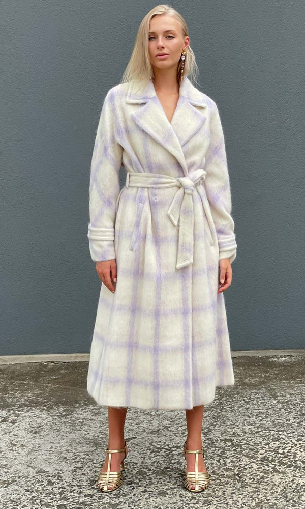 Beatrice B Lilac Chequered Mohair Coat HOSS