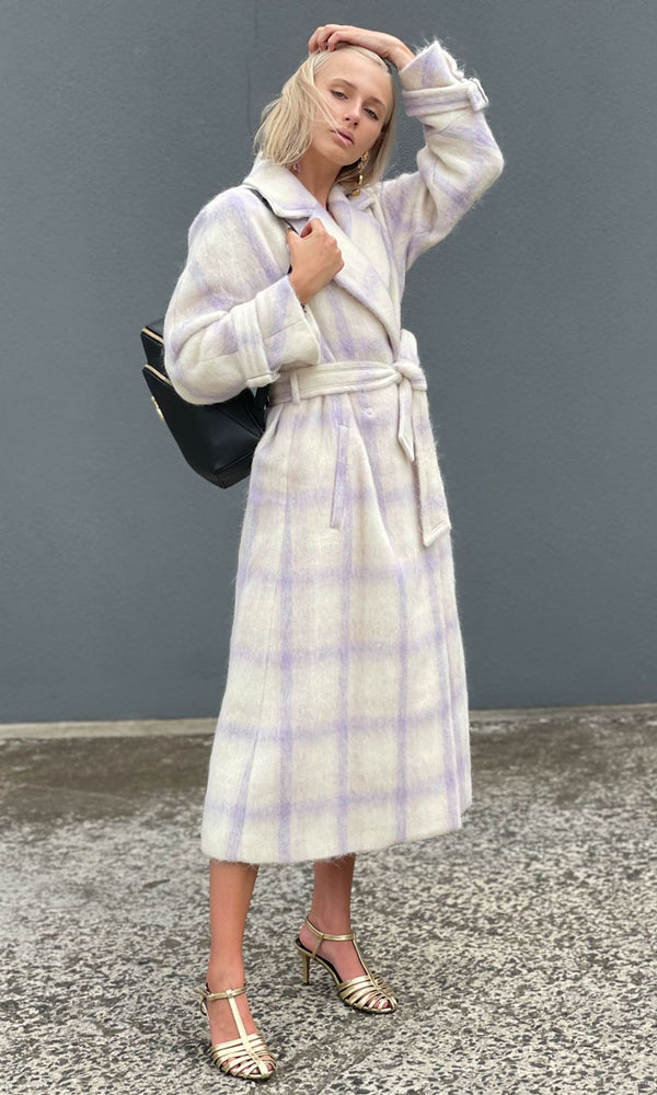 Beatrice B Lilac Chequered Mohair Coat HOSS